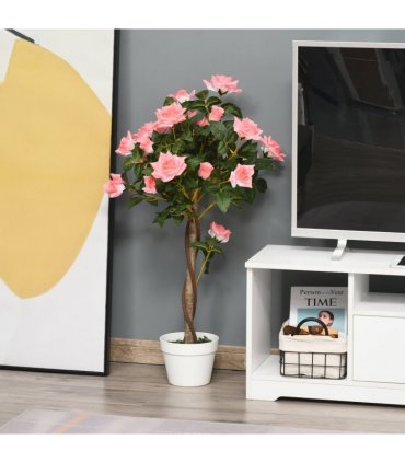 90cm/3FT Artificial Rose Tree Fake Decorative Plant 21 Flowers Pot Pink — Colour: Pink and Green