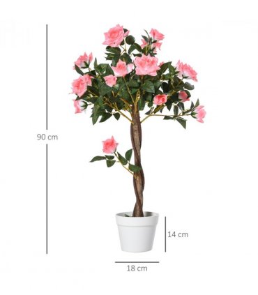 90cm/3FT Artificial Rose Tree Fake Decorative Plant 21 Flowers Pot Pink — Colour: Pink and Green