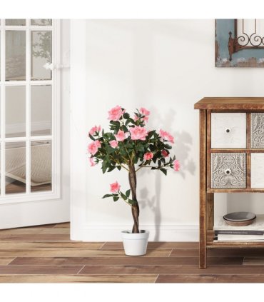 90cm/3FT Artificial Rose Tree Fake Decorative Plant 21 Flowers Pot Pink — Colour: Pink and Green
