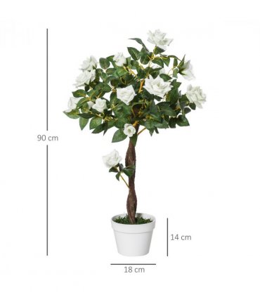 Outsunny 90cm Artificial Rose Tree, Fake Decorative Plant, White — Colour: White and Green