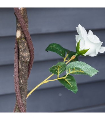 Outsunny 90cm Artificial Rose Tree, Fake Decorative Plant, White — Colour: White and Green