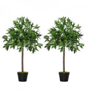 Set Of 2 90cm/3FT Artificial Bay Laurel Topiary Trees w/Pot Fake Plant — Size: 16cmx16cmx90cm