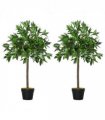Set Of 2 90cm/3FT Artificial Bay Laurel Topiary Trees w/Pot Fake Plant — Size: 16cmx16cmx90cm
