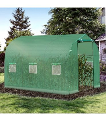 3 x 2 M Walk in Polytunnel Greenhouse Galvanised Steel w/ Zipped Door — Size: 2.95m x 1.95m x 1.96m