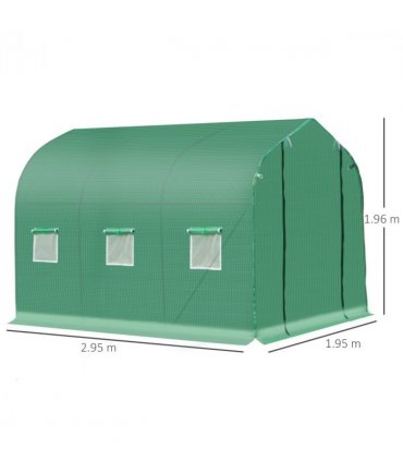 3 x 2 M Walk in Polytunnel Greenhouse Galvanised Steel w/ Zipped Door — Size: 2.95m x 1.95m x 1.96m