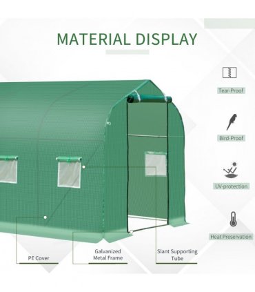 3 x 2 M Walk in Polytunnel Greenhouse Galvanised Steel w/ Zipped Door — Size: 2.95m x 1.95m x 1.96m