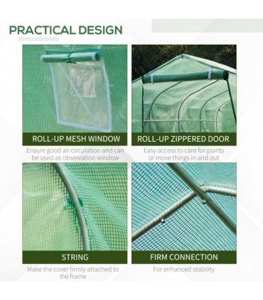 3 x 2 M Walk in Polytunnel Greenhouse Galvanised Steel w/ Zipped Door — Size: 2.95m x 1.95m x 1.96m