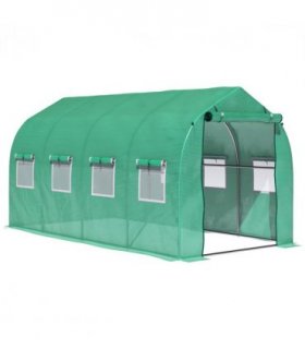 4 x 2 M Walk in Polytunnel Greenhouse Galvanised Steel w/ Zipped Door — Size: 3.95m x 1.95m x 2m
