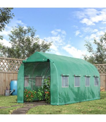4 x 2 M Walk in Polytunnel Greenhouse Galvanised Steel w/ Zipped Door — Size: 3.95m x 1.95m x 2m