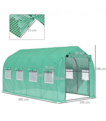 4 x 2 M Walk in Polytunnel Greenhouse Galvanised Steel w/ Zipped Door — Size: 3.95m x 1.95m x 2m