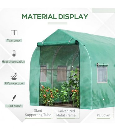 4 x 2 M Walk in Polytunnel Greenhouse Galvanised Steel w/ Zipped Door — Size: 3.95m x 1.95m x 2m