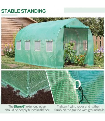 4 x 2 M Walk in Polytunnel Greenhouse Galvanised Steel w/ Zipped Door — Size: 3.95m x 1.95m x 2m