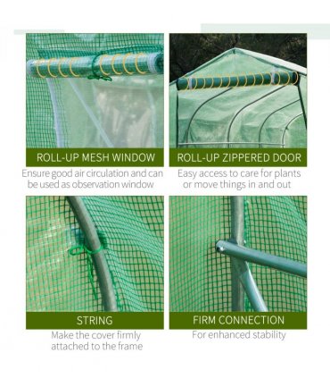 4 x 2 M Walk in Polytunnel Greenhouse Galvanised Steel w/ Zipped Door — Size: 3.95m x 1.95m x 2m