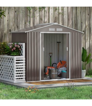 Garden Shed Storage Unit w/Locking Door Floor Foundation Vent Grey