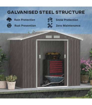 Garden Shed Storage Unit w/Locking Door Floor Foundation Vent Grey