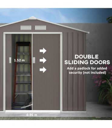 Garden Shed Storage Unit w/Locking Door Floor Foundation Vent Grey