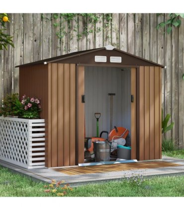 Garden Shed Storage Unit w/Locking Door Floor Foundation Vent Yellow