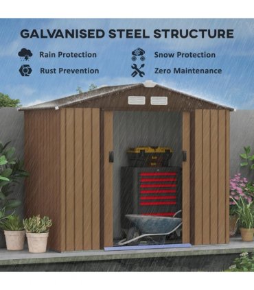 Garden Shed Storage Unit w/Locking Door Floor Foundation Vent Yellow