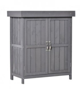 Wooden Garden Shed Double Door Tool Storage House, 74x43x88cm, Grey — Colour: Dark Grey
