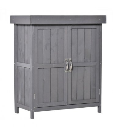 Wooden Garden Shed Double Door Tool Storage House, 74x43x88cm, Grey — Colour: Dark Grey