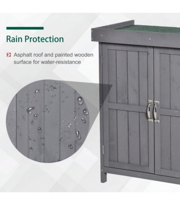 Wooden Garden Shed Double Door Tool Storage House, 74x43x88cm, Grey — Colour: Dark Grey