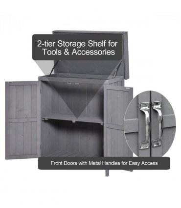 Wooden Garden Shed Double Door Tool Storage House, 74x43x88cm, Grey — Colour: Dark Grey