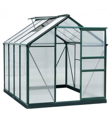 Outsunny 6x8ft Walk-In Polycarbonate Greenhouse Plant Grow Galvanized Aluminium — Size: 190cm x 252cm x 201cm