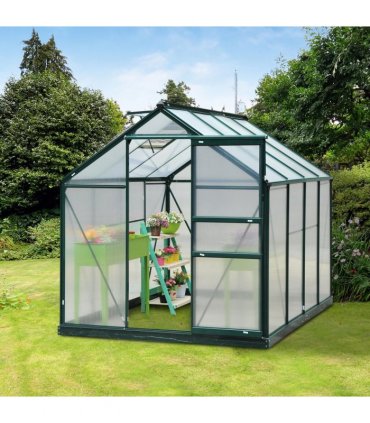 Outsunny 6x8ft Walk-In Polycarbonate Greenhouse Plant Grow Galvanized Aluminium — Size: 190cm x 252cm x 201cm