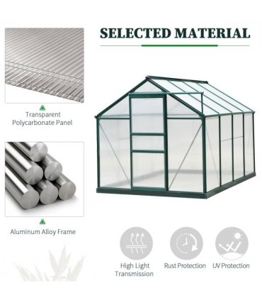 Outsunny 6x8ft Walk-In Polycarbonate Greenhouse Plant Grow Galvanized Aluminium — Size: 190cm x 252cm x 201cm