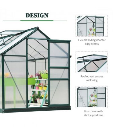 Outsunny 6x8ft Walk-In Polycarbonate Greenhouse Plant Grow Galvanized Aluminium — Size: 190cm x 252cm x 201cm