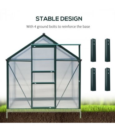 Outsunny 6x8ft Walk-In Polycarbonate Greenhouse Plant Grow Galvanized Aluminium — Size: 190cm x 252cm x 201cm