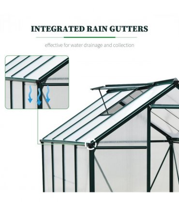 Outsunny 6x8ft Walk-In Polycarbonate Greenhouse Plant Grow Galvanized Aluminium — Size: 190cm x 252cm x 201cm