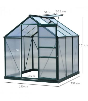 6x6ft Walk-In Polycarbonate Greenhouse Plant Grow Galvanized Aluminium — Size: 190cm x 192cm x 201cm