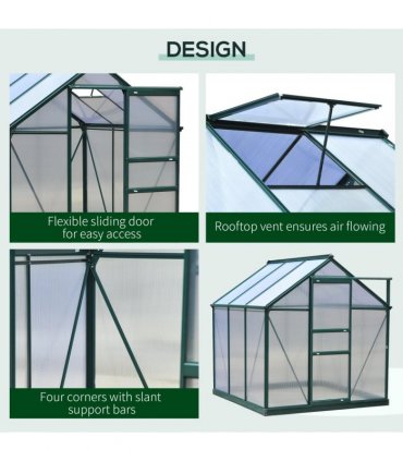 6x6ft Walk-In Polycarbonate Greenhouse Plant Grow Galvanized Aluminium — Size: 190cm x 192cm x 201cm