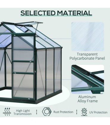 6x6ft Walk-In Polycarbonate Greenhouse Plant Grow Galvanized Aluminium — Size: 190cm x 192cm x 201cm
