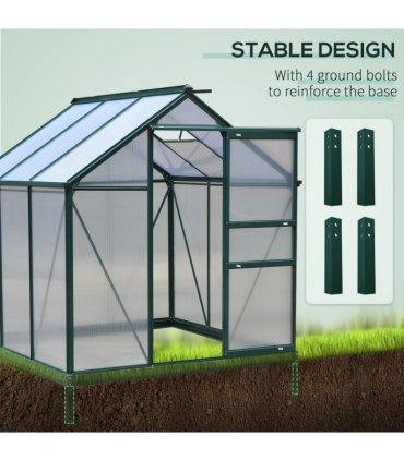 6x6ft Walk-In Polycarbonate Greenhouse Plant Grow Galvanized Aluminium — Size: 190cm x 192cm x 201cm