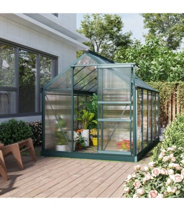 Outsunny 6x10ft Walk-In Polycarbonate Greenhouse Plant Grow Galvanized Aluminium — Size: 312cm x 190cm x 201cm