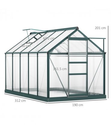 Outsunny 6x10ft Walk-In Polycarbonate Greenhouse Plant Grow Galvanized Aluminium — Size: 312cm x 190cm x 201cm