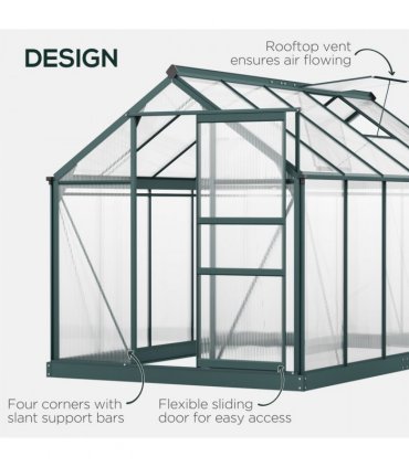 Outsunny 6x10ft Walk-In Polycarbonate Greenhouse Plant Grow Galvanized Aluminium — Size: 312cm x 190cm x 201cm