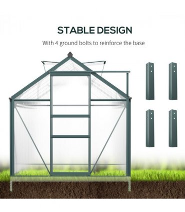 Outsunny 6x10ft Walk-In Polycarbonate Greenhouse Plant Grow Galvanized Aluminium — Size: 312cm x 190cm x 201cm