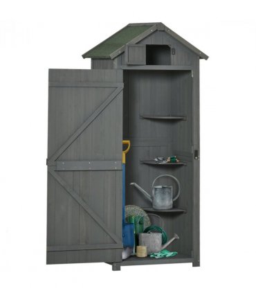 Wooden Garden Storage Shed Tool Storage Box, 77 x 54 x 179 cm, Grey
