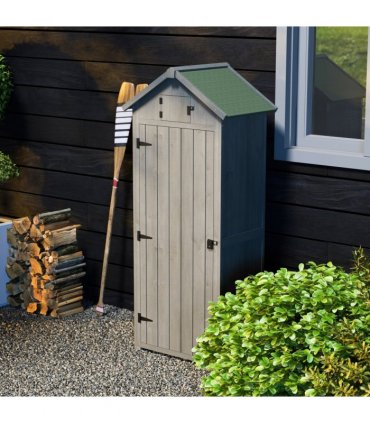 Wooden Garden Storage Shed Tool Storage Box, 77 x 54 x 179 cm, Grey