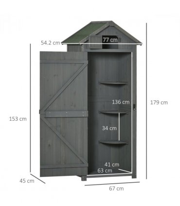 Wooden Garden Storage Shed Tool Storage Box, 77 x 54 x 179 cm, Grey