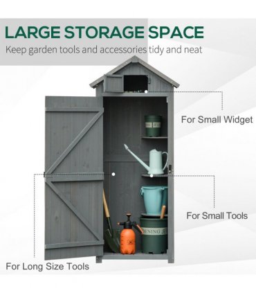Wooden Garden Storage Shed Tool Storage Box, 77 x 54 x 179 cm, Grey