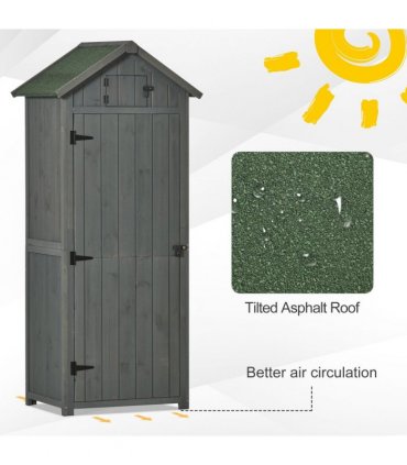 Wooden Garden Storage Shed Tool Storage Box, 77 x 54 x 179 cm, Grey