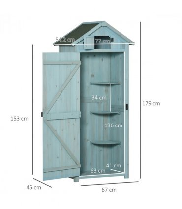 Wooden Garden Storage Shed Tool Storage Box, 77 x 54 x 179 cm, Blue