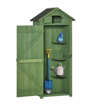 Outsunny Wooden Garden Storage Shed Tool Storage Box, 77 x 54 x 179 cm, Green — Colour: Dark Green