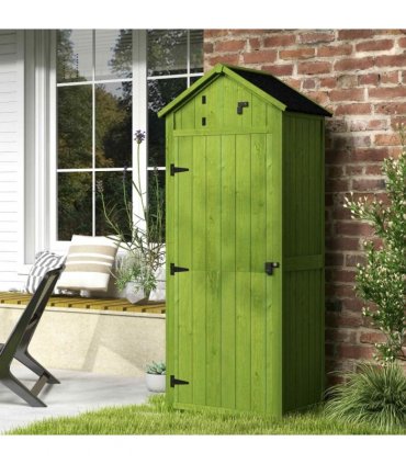 Outsunny Wooden Garden Storage Shed Tool Storage Box, 77 x 54 x 179 cm, Green — Colour: Dark Green