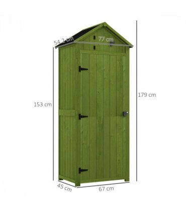 Outsunny Wooden Garden Storage Shed Tool Storage Box, 77 x 54 x 179 cm, Green — Colour: Dark Green