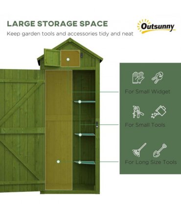 Outsunny Wooden Garden Storage Shed Tool Storage Box, 77 x 54 x 179 cm, Green — Colour: Dark Green